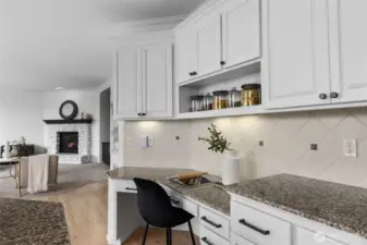 Kitchen workstation, granite countertops.