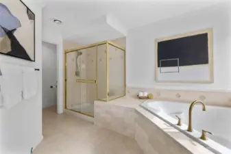 New garden tub tile & designer faucet.