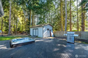 hot tub jacuzzi - back deck and storage shed in view