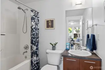 Flexible lower-level bedroom's bathroom