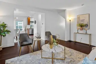 Open-concept living space with rich