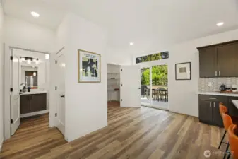 Large walk-in pantry and deck off of the kitchen.