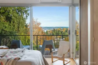 Spacious primary bedroom with serene views.