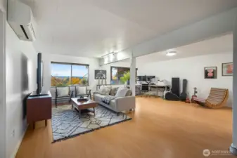 Lower level with flexible space for recreation or work.