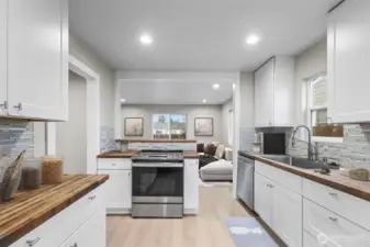 Virtually staged photo of kitchen.