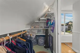 Although each bedroom has its own closet, it's always nice to have one more place to stash things away.