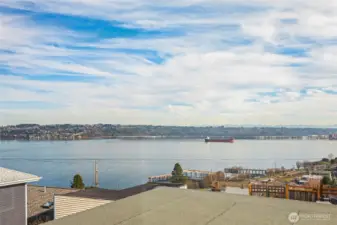 Be sure to pause on the way to the bathroom for this view of Commencement Bay, the port, and Browns Point.