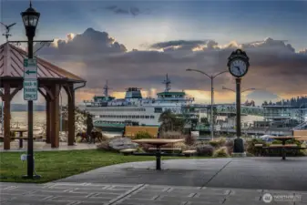 The Kingston Waterfront with Kingston and Seattle ferries.