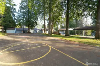 Basketball court next to pool