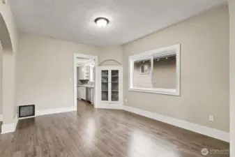 Glass-front storage and plenty of natural light.