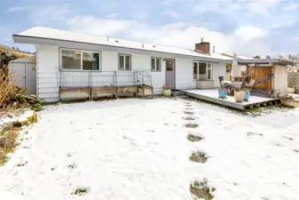 Stepping stone path from home to garden area; covered and uncovered deck areas