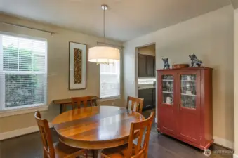 This spacious dining room can fit a larger table if needed.