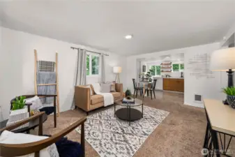 Open concept living and kitchen space.