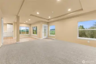 Visual of the dining room from the living room and kitchen to the left of the dining area.