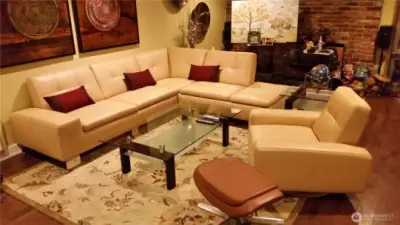 Cozy large living room downstairs with fireplace