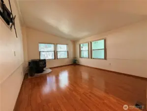 Family room with pellet stove.