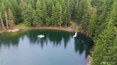 Community lake with dock