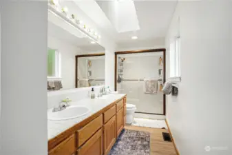 Primary Bathroom Double Sinks and Shower