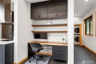 It couldn't get any more convenient than this well-thought-out office nook tucked into the living area.