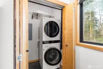 Handy stackable washer and dryer units are convenient to every space.