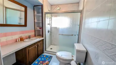 Charming bathroom with updated shower.