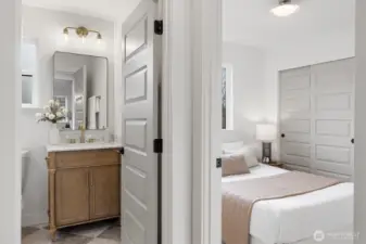 Upstairs bedrooms, both steps from hall bath