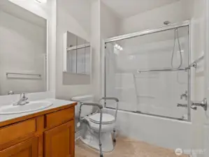 A full ensuite bathroom allows for plenty of space while getting ready for the day.