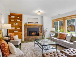 BASEMENT FIREPLACE KEEPS IT COZY