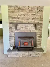 Gorgeous Stone fireplace with blaze king insert