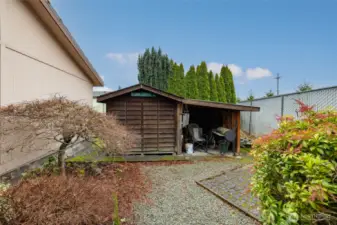 Workshop/shed and covered area for garden tools