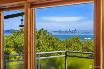 Window views. Deck rail beyond.