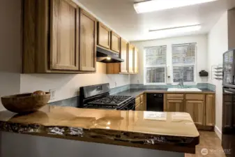 Custom built Live-Edge serving counter from kitchen.