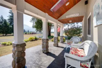 Covered patio with skylights and stamped concrete.