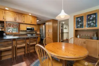 Dining area with built in custom cabinet.