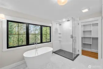 Full quartz shower pan and walls! Rainfall shower head.