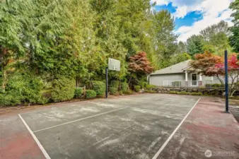Just steps from the community center, you will find a basketball/pickleball court ready for fun and friendly competition.