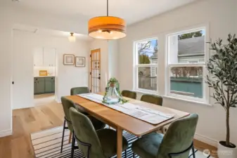 View into the kitchen from the formal dining room.