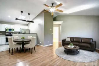 Vaulted ceilings and open concept living space make this area feel more than ample.