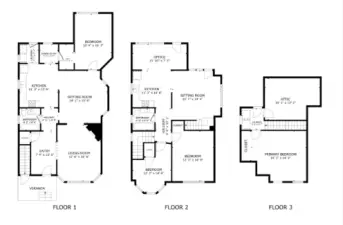 Floor 1 - one unit. Floor 2 & 3 are both the upper unit.