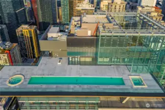 Roof top lap pool and hot tubs.