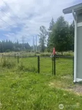 Fenced back of building