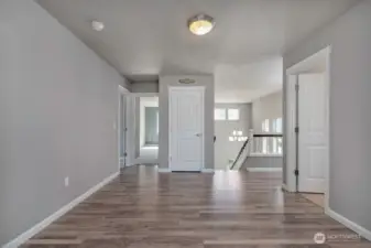 Upstairs Central Flex Space – Perfectly positioned at the heart of the upper level, this versatile space serves as an ideal study nook, media lounge, play area, or home office. Its open layout keeps you connected to the flow of the home while providing a dedicated zone for work, relaxation, or any other home activities.
