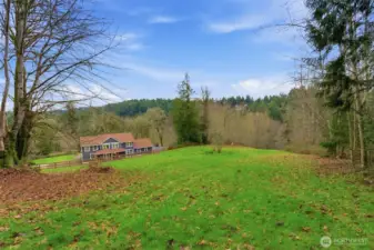 View from back of lot, looking back at house and driveway.