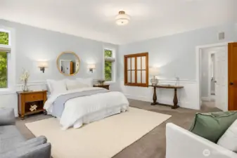 The primary suite on the main floor has plenty of space.