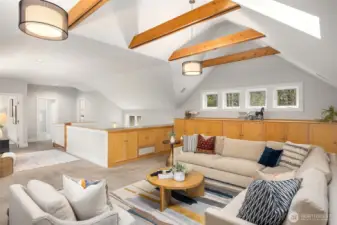 The oversized bonus space has built in cabinetry for loads of storage.