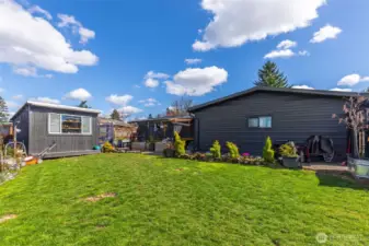 The shed is on your left.