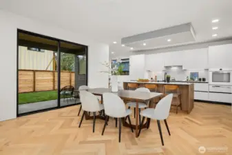 Beautiful oak herringbone hardwood flooring.
