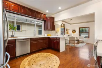 Huge kitchen with lots of pull outs for easy organizing.