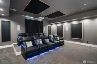 complete theater room with electric lounge chairs