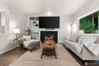 Cozy up to a warm fire on a rainy evening for comfortable living.